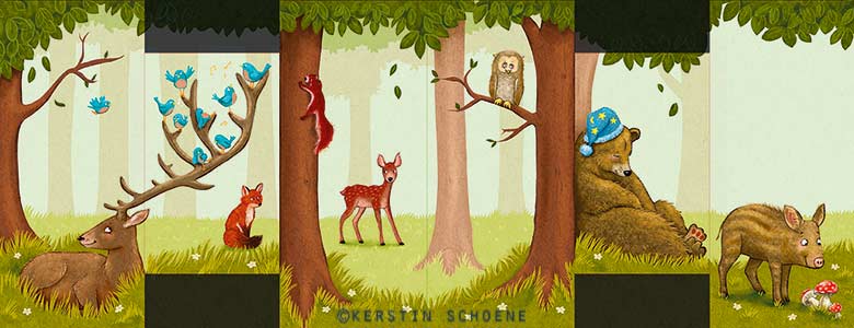 Pappbuch, Tiere, Wald, Illustration, Bilderbuch, Kerstin Schoene